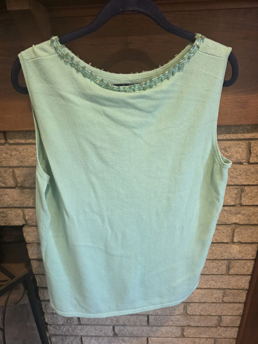 Doncaster Mint Silk And Cashmere Blend Beaded-Neck Sleeveless Tank